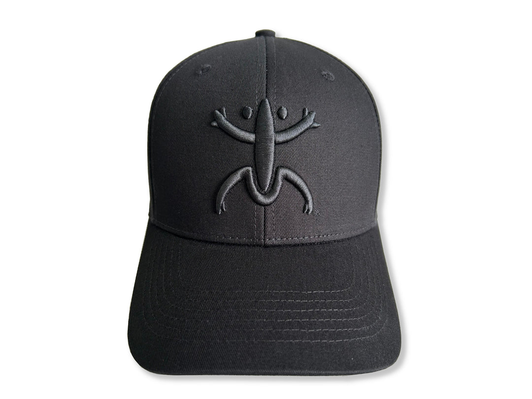 Stylish Black Broqui hat featuring the iconic Coquí symbol in black, inspired by Puerto Rican heritage.