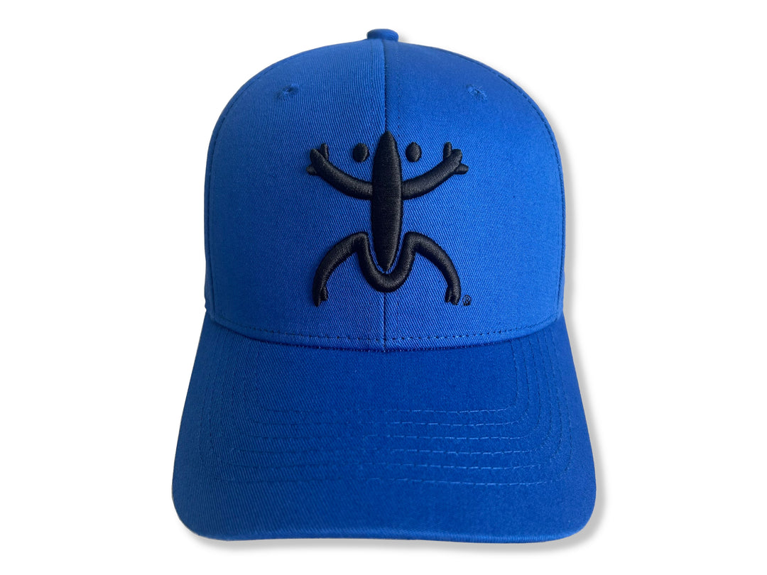 Stylish Blue Broqui hat featuring the iconic Coquí symbol in Black, inspired by Puerto Rican heritage.