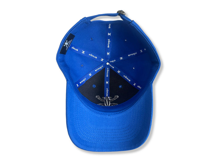 Stylish Blue Broqui hat featuring the iconic Coquí symbol in Black, inspired by Puerto Rican heritage.