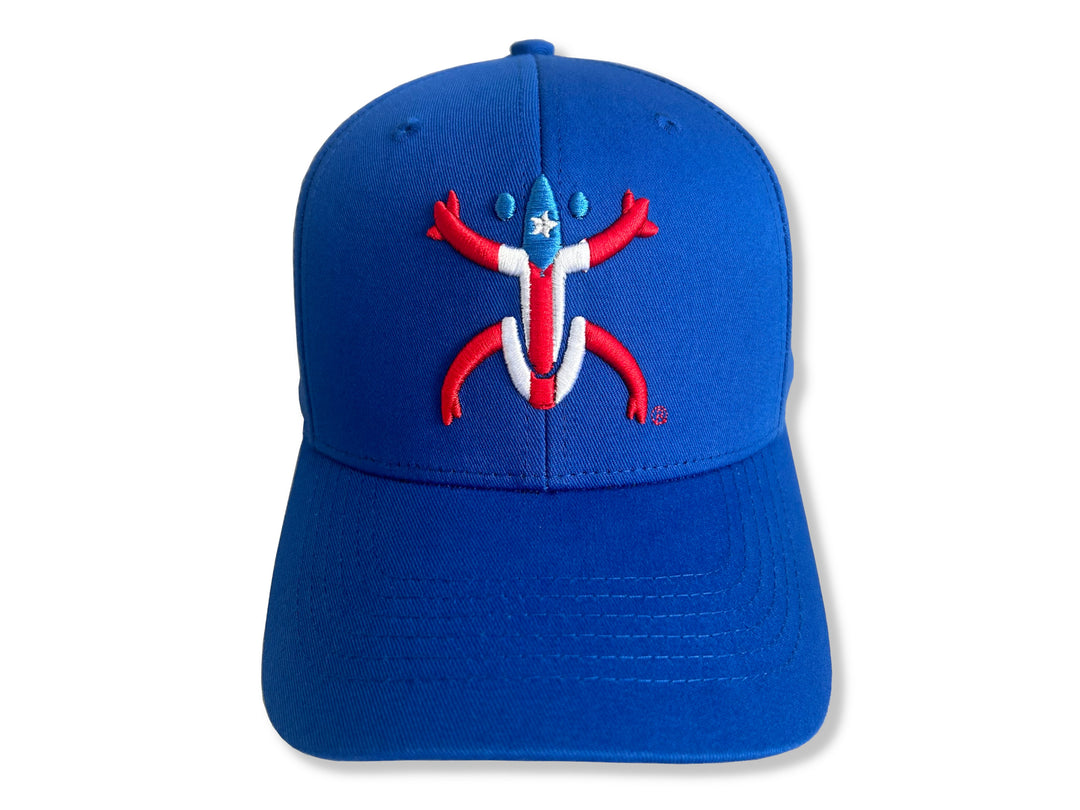 Stylish Blue Broqui hat featuring the iconic Coquí symbol in Puerto Rico colors, inspired by Puerto Rican heritage.