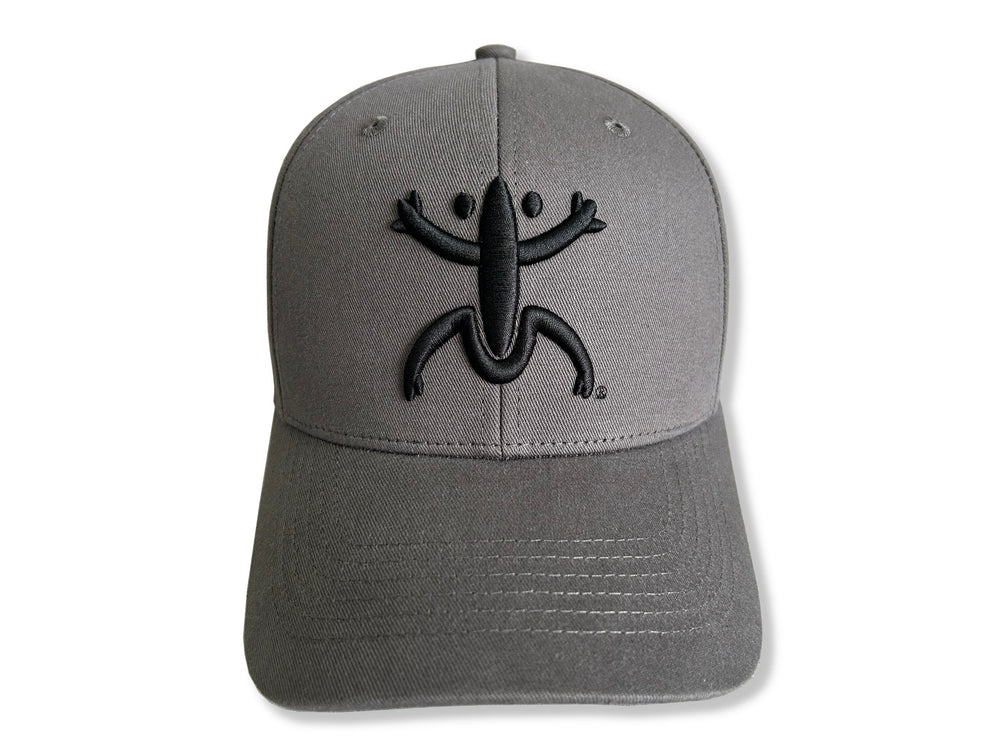 Stylish Gray Broqui hat featuring the iconic Coquí symbol in Black, inspired by Puerto Rican heritage.