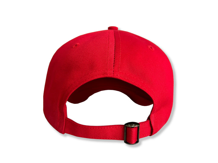 Stylish Red Broqui hat featuring the iconic Coquí symbol in Black, inspired by Puerto Rican heritage.