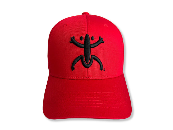 Stylish Red Broqui hat featuring the iconic Coquí symbol in Black, inspired by Puerto Rican heritage.