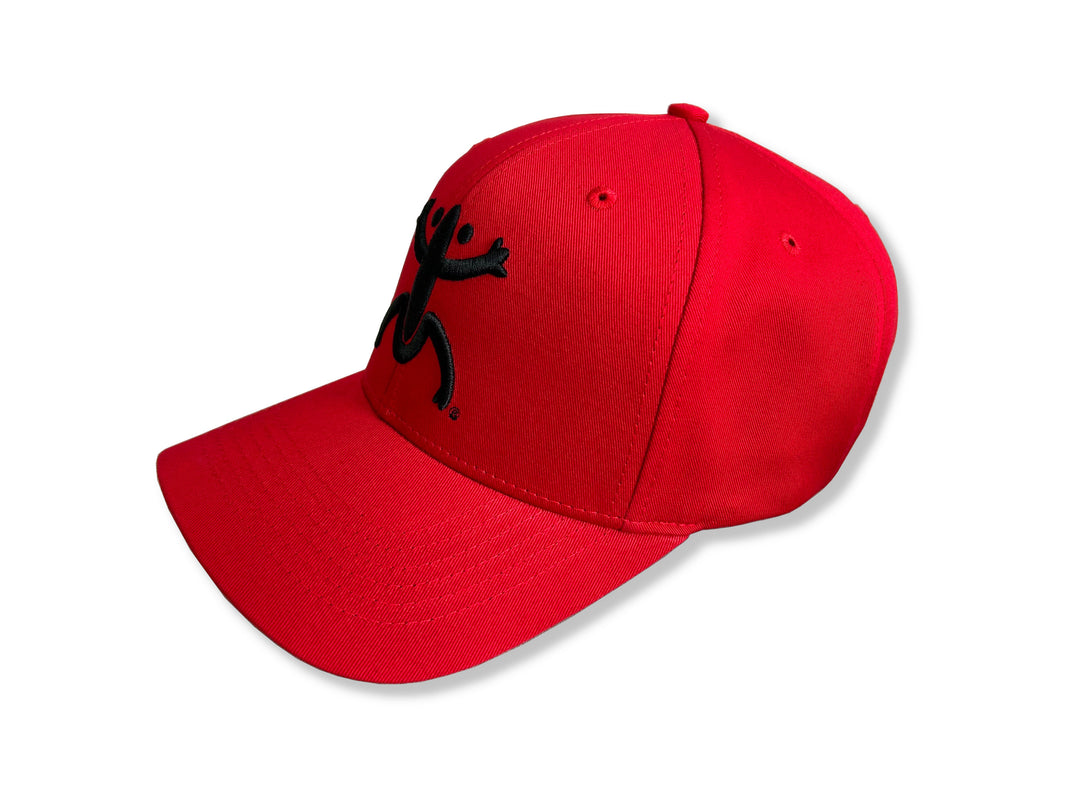 Stylish Red Broqui hat featuring the iconic Coquí symbol in Black, inspired by Puerto Rican heritage.