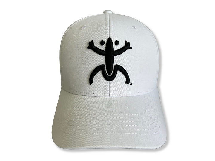 Stylish White Broqui hat featuring the iconic Coquí symbol in Black, inspired by Puerto Rican heritage.