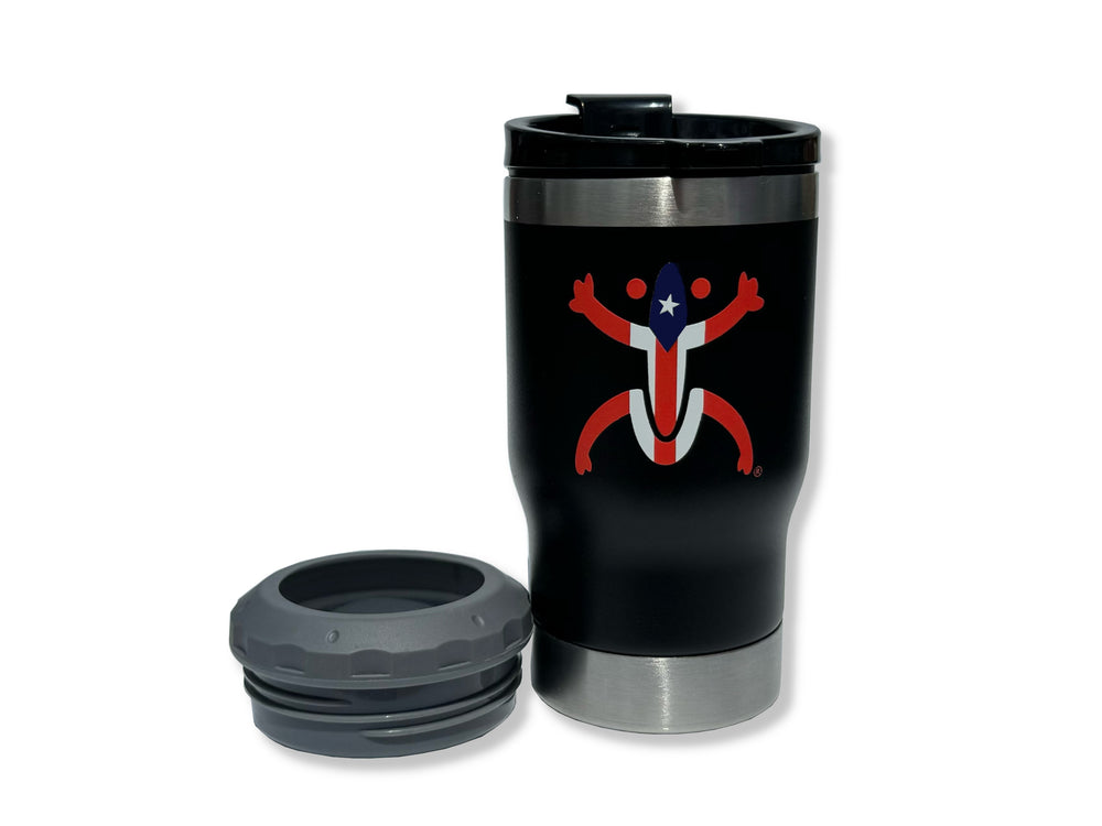 Premium Broqui tumbler featuring double-wall insulation and the iconic Coquí symbol, inspired by Puerto Rican culture.